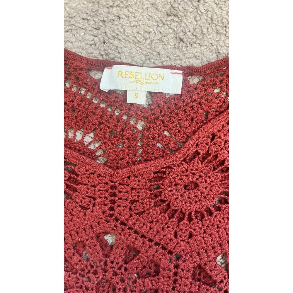 Rebellion Again Rust Orange Crochet Crop Top Small - Picture 7 of 10
